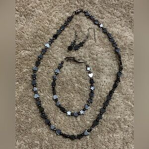 Vintage Stars & Hearts Necklace Bracelet Earrings Set